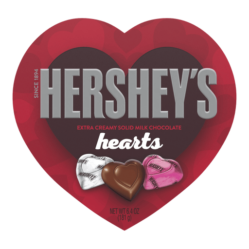 HERSHEY'S, Extra Creamy Solid Milk Chocolate Hearts Candy, Valentine's Day Gift, 6.4 Oz., Heart Box
