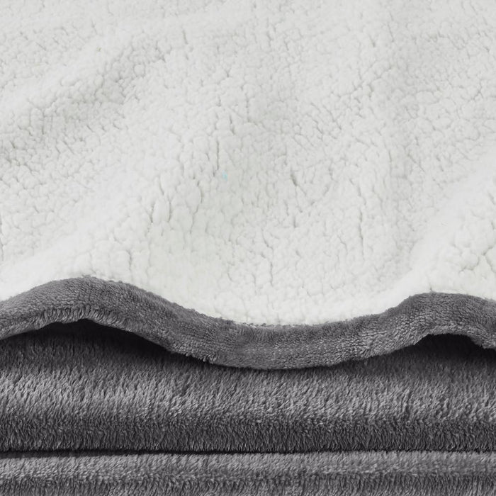 Oversized Plush Gray Sherpa Throw Blanket