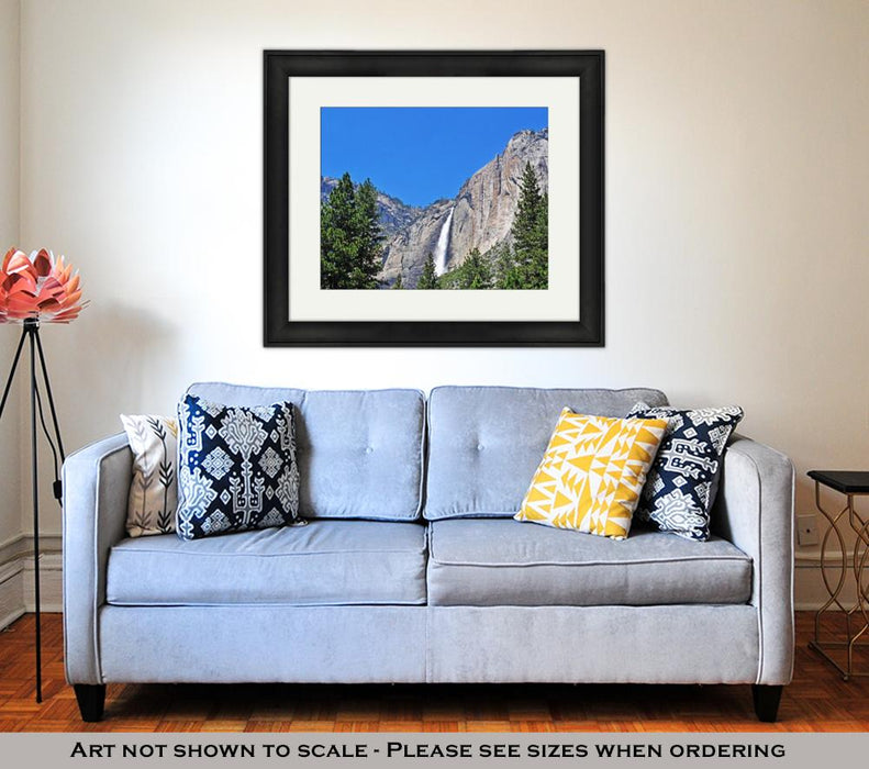 Framed Print, California View Of Yosemite Falls In Yosemite National Park