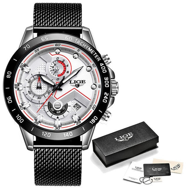 LIGE New Mens Luxury Sports Chronograph Quartz Watch