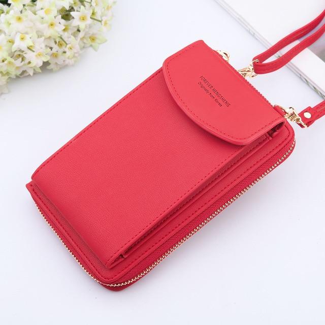 Solid Color Leather Shoulder Strap Handbag/Wallet