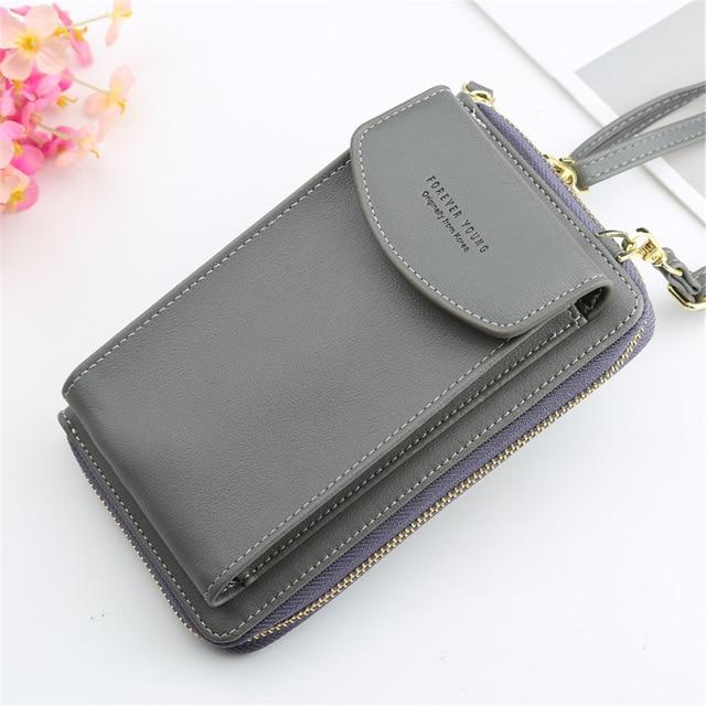 Solid Color Leather Shoulder Strap Handbag/Wallet