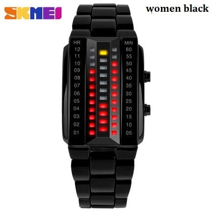 Luxury Lovers' Wristwatch Waterproof Men Women Stainless Steel Red Binary Luminous LED Electronic Display Sport Watches Fashion